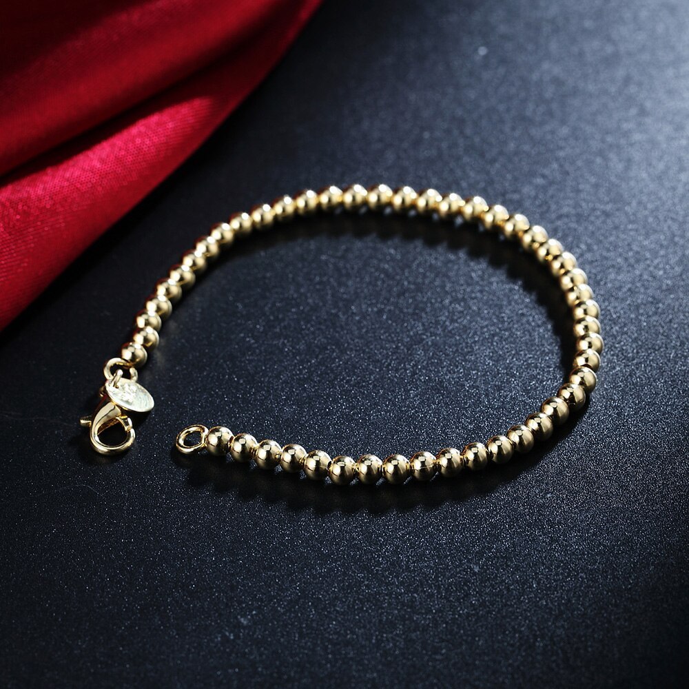 Special offer New 18K gold color 925 Stamp Silver color Bracelets for Women 4MM beads Chain Fashion Wedding Party Gifts Jewelry