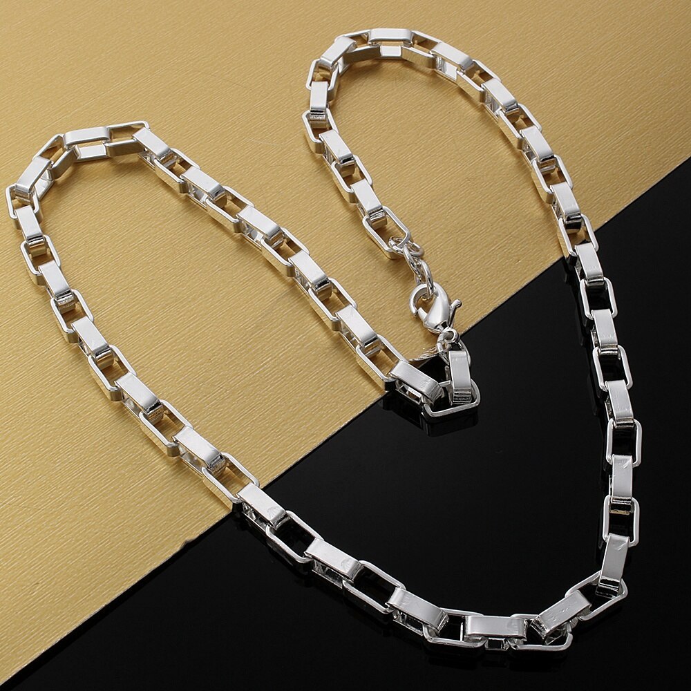 classic men 5MM long box Chain 925 Stamp Silver color Bracelets necklace Jewelry set for women 20 inch Fashion Party Gift