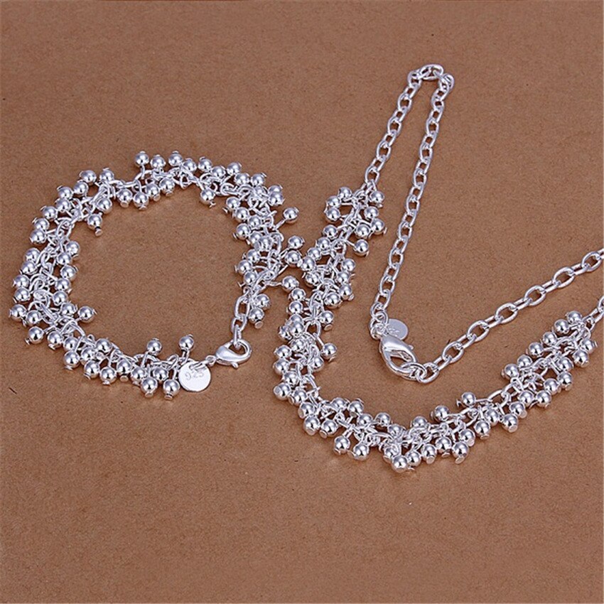 Hot Beautiful Fringe line frosted beads 925 Stamp Silver color Bracelets necklace Jewelry set for women Fashion Party wedding
