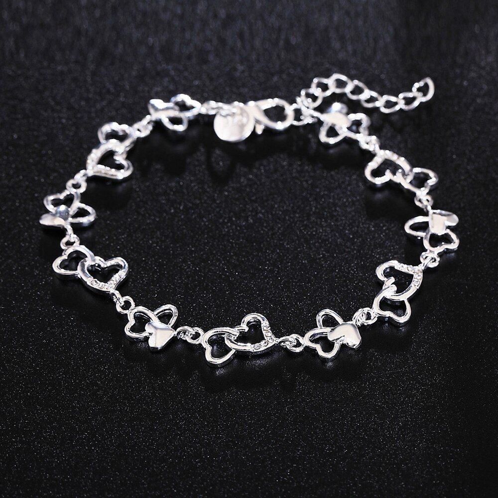 Special offer fashion 925 Stamp Silver color Bracelet for woman romantic heart chain fine jewelry Wedding party student gifts