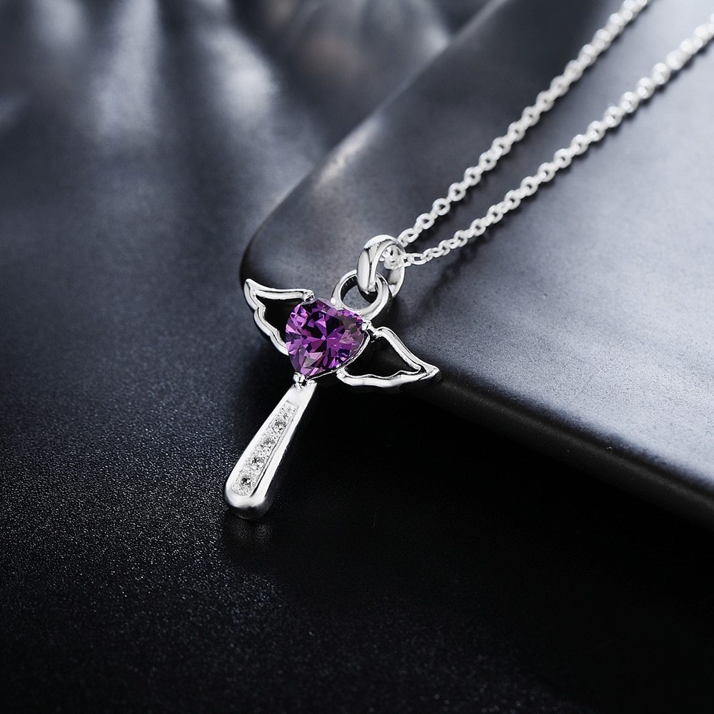 New 925 Stamp Silver color angel crystal cross pendants Necklace For Women luxury party Wedding Jewelry Valentine's Day gifts