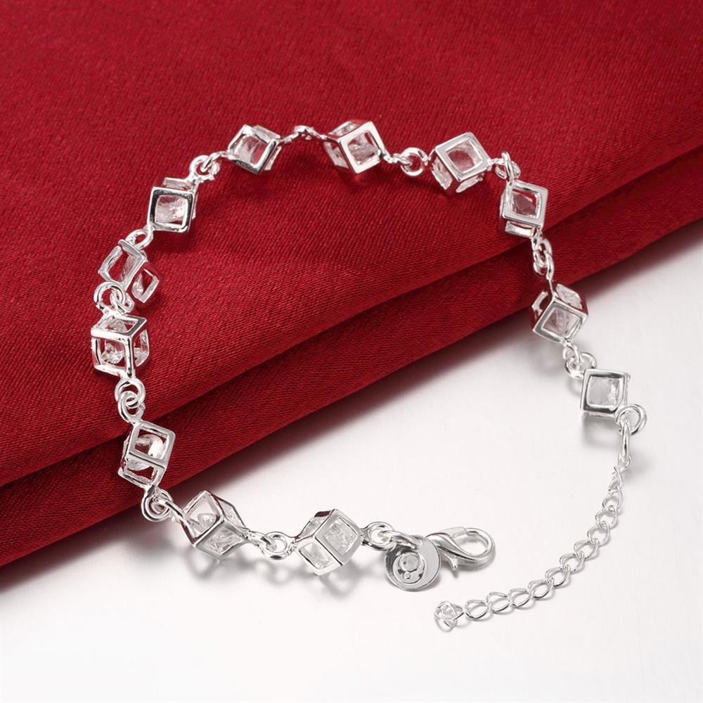 Fashion 925 Stamp Silver color Bracelet for woman Shining crystal lattice chain fine Luxury jewelry Wedding party beautiful gift