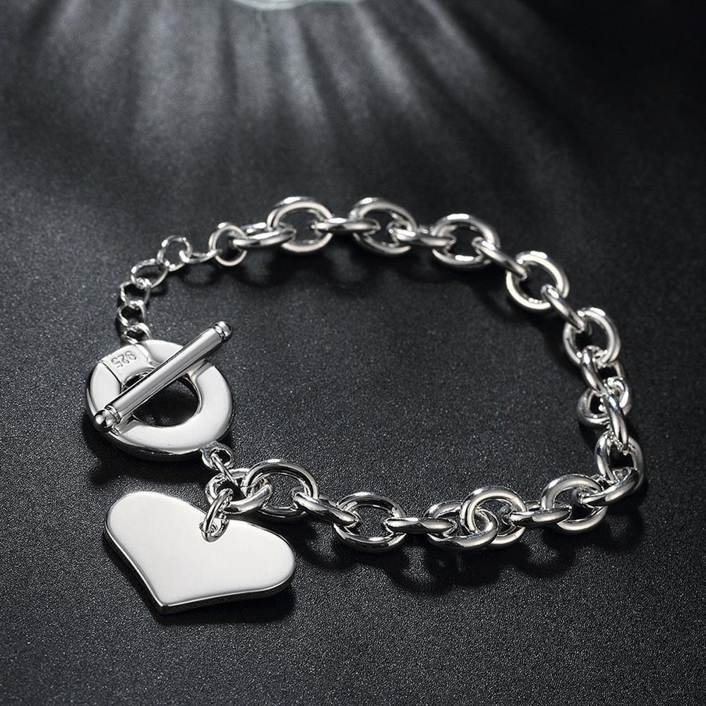 Factory direct fashion 925 Stamp Silver color Bracelet for woman Beautiful Heart pendant chain fine jewelry Wedding party gift