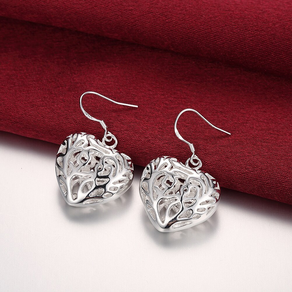New 925 Stamp Silver color Earrings for Women Beautiful hollow big heart Earrings Fashion Gifts Wedding party Jewelry