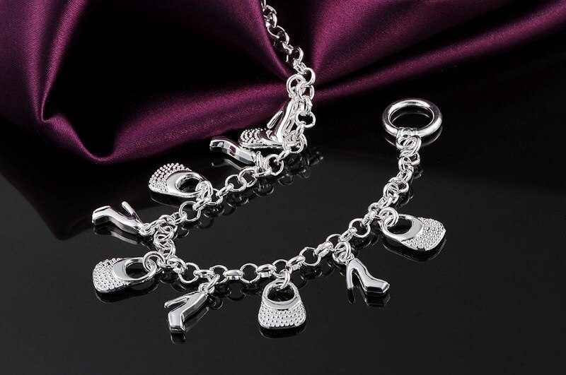 Hot charm 925 Stamp Silver color Bracelet for woman man Shoes and bags chain wild Wedding party Christmas Gifts fashion Jewelry