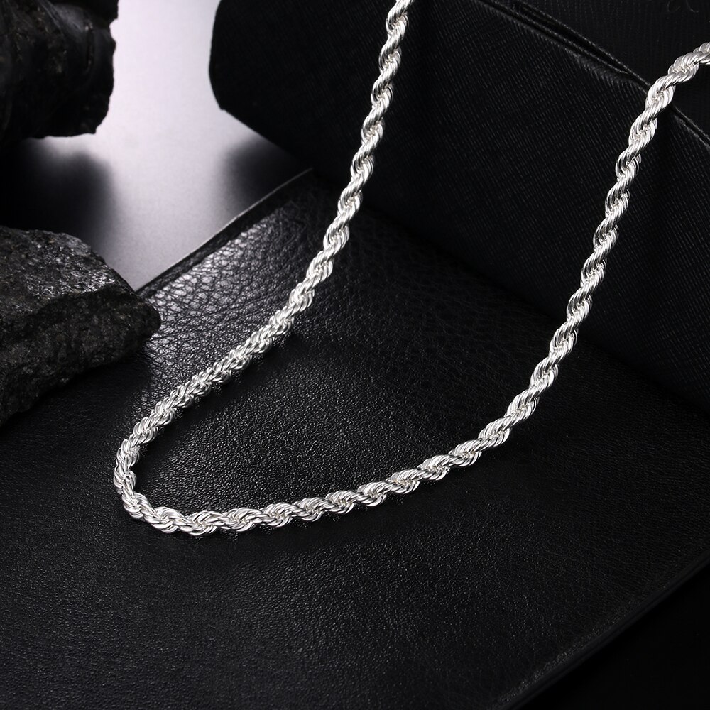 Factory Direct 925 Stamp Silver color Necklaces for woman men classic Jewelry 16-24 Inches Exquisite 4MM rope chain party Gift