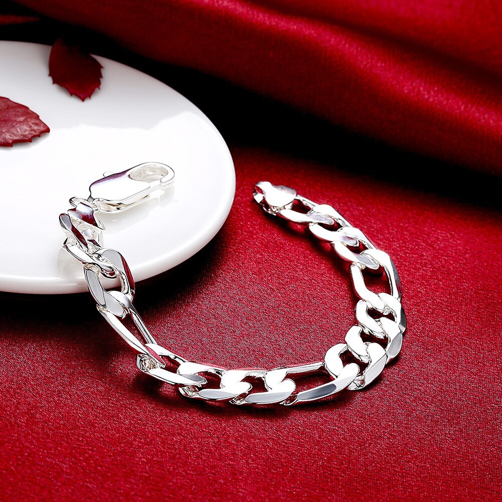 Hot sale fashion 925 Stamp Silver color Bracelet for man woman classic 12MM geometry chain Wedding party Gifts Street jewelry