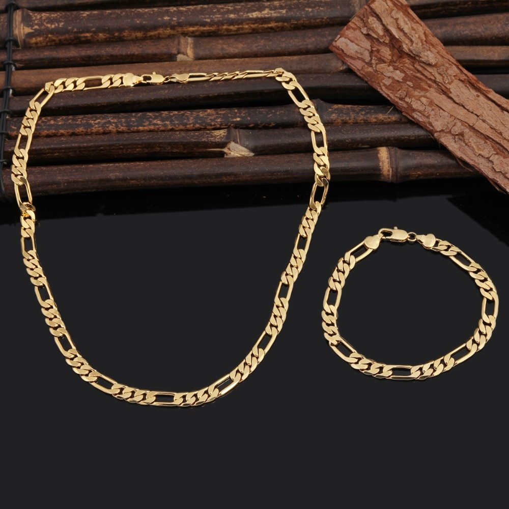 Korean 925 Stamp Silver color plated 18K gold 8MM geometry chain bracelets neckalce jewelry sets for women men fashion gifts