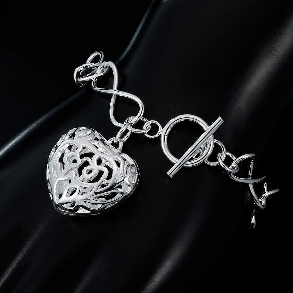 Hot luxury fashion 925 Stamp Silver color charm hollow heart Bracelets for women streetwear party Wedding accessories jewelry