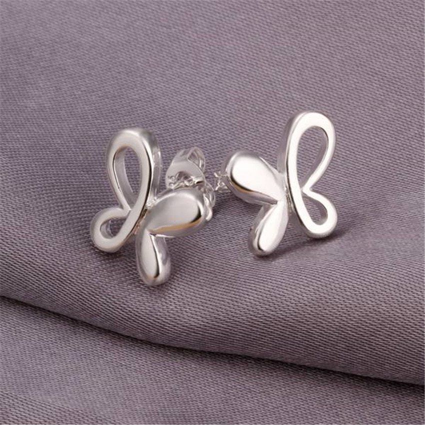 New fashion 925 Silver Color Earrings for Women All-match trend Butterfly earrings Ear studs Christmas Gifts party Jewelry