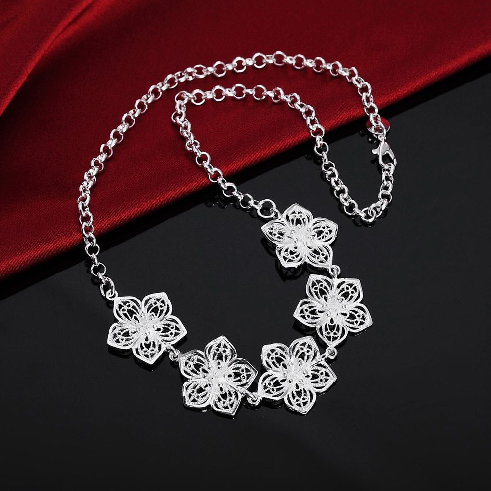 Fashion brand 925 Stamp Silver color Necklace For woman fine party Jewelry Beautiful Flowers Pendant gifts Wedding