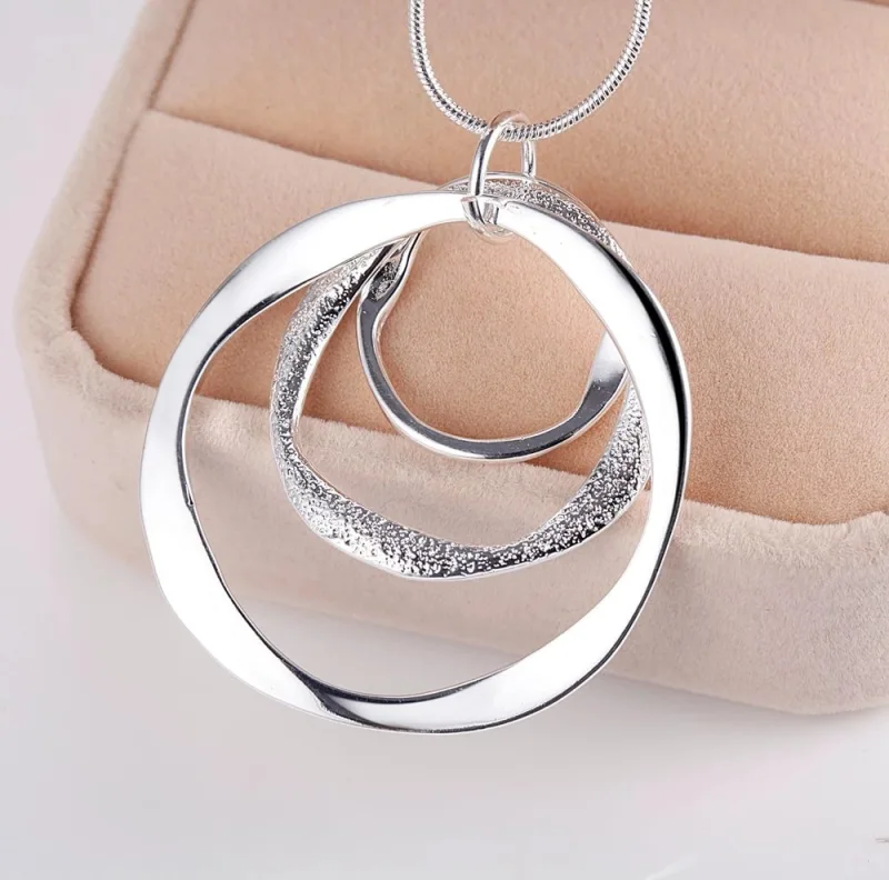 Fine 925 Stamp Silver color Beautiful round circel pendant necklaces earrings for women fashion party wedding jewelry sets gifts