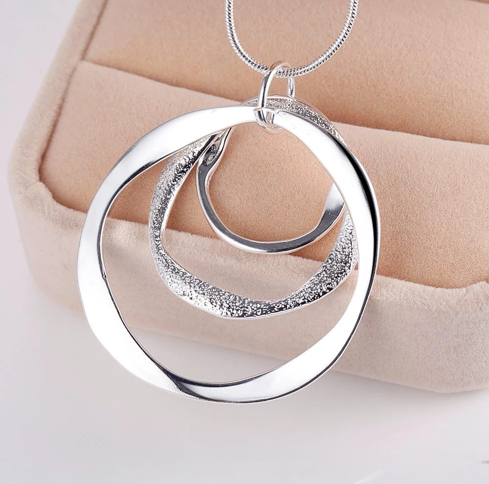 Fine 925 Stamp Silver color Beautiful round circel pendant necklaces earrings for women fashion party wedding jewelry sets gifts