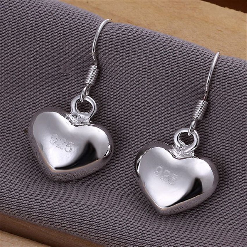 925 Stamp Silver color Earrings for Women fashion Jewelry love heart beads earrings Couple gifts Wedding party drop earrings