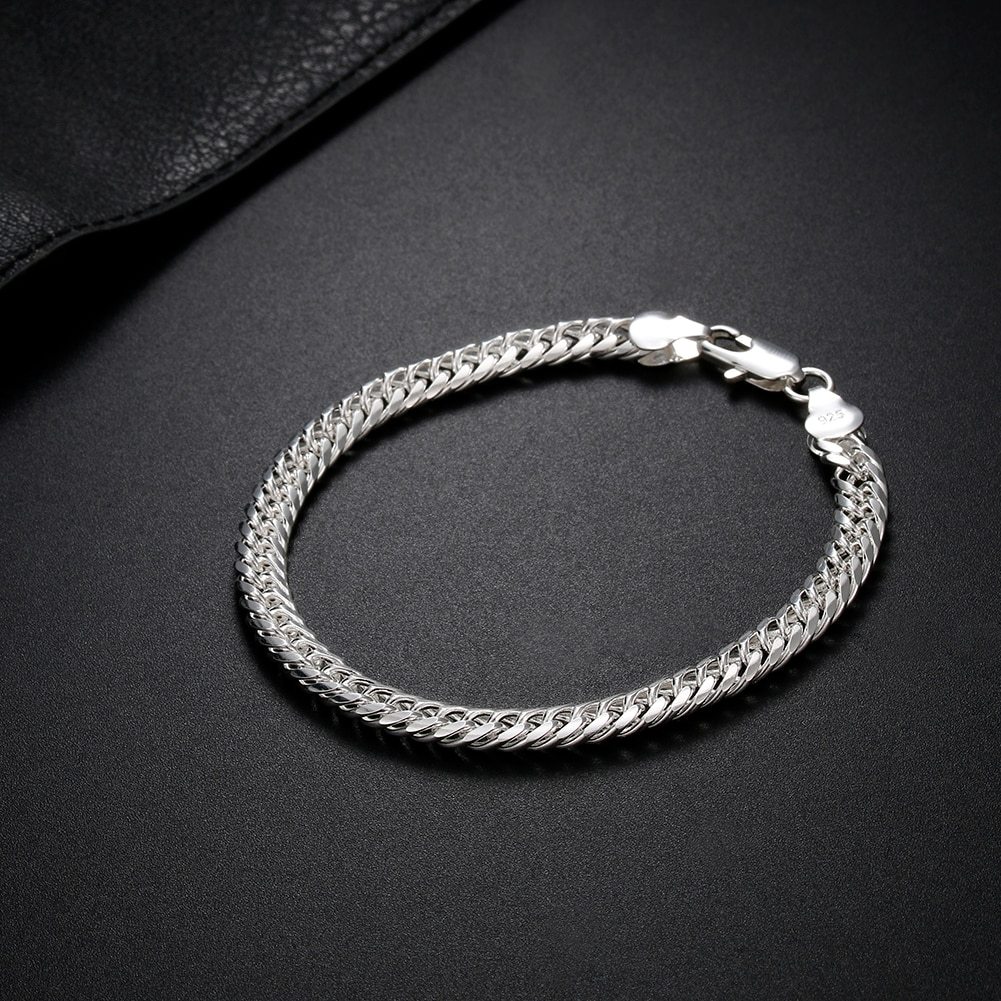 New 6MM Geometry Chain 18K Gold Plated 925 Stamp Silver color Bracelets for Women Men Fashion Wedding Christmas Gifts Jewelry