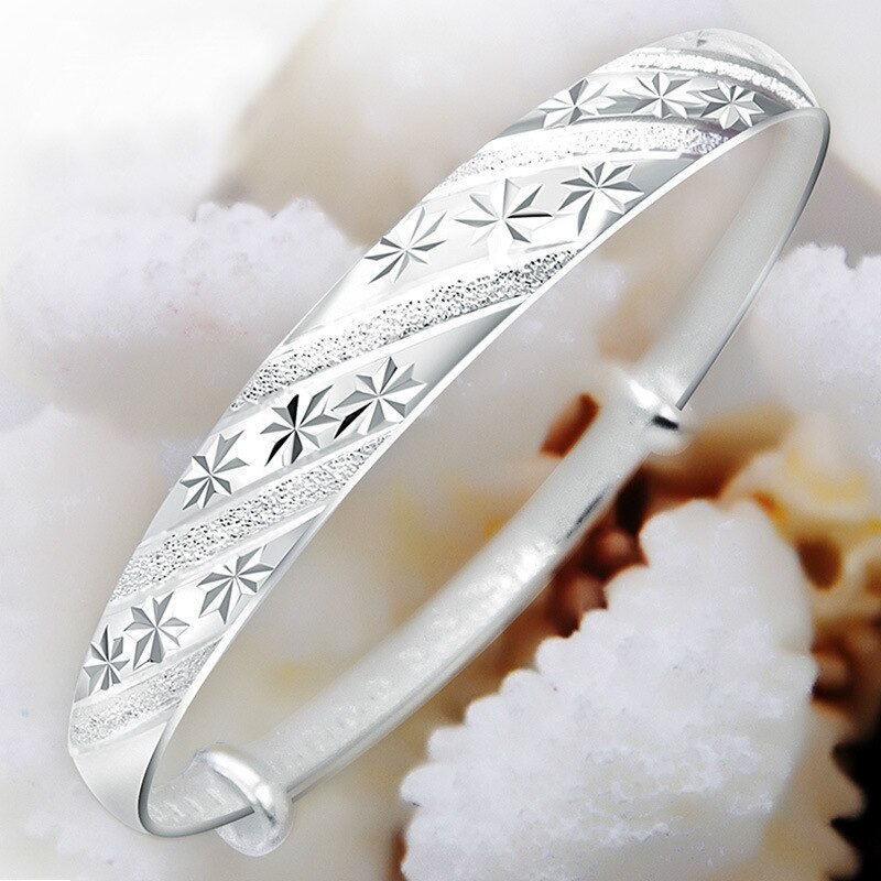 Hot Original 925 Stamp Silver color Snowflake star Bangles for women bracelets fashion party wedding accessories jewelry gifts
