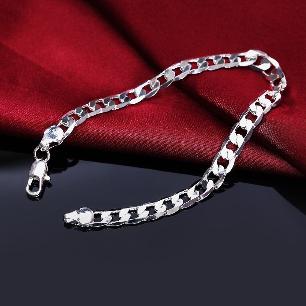 Factory direct fashion 925 Stamp Silver color Bracelet for man woman 8MM geometric side chain Luxury jewelry Wedding party gifts