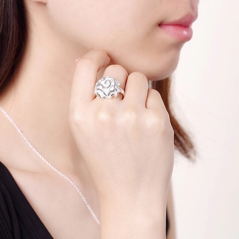Hot new 925 Stamp Silver color Jewelry set fine rose flower Pendant rings Bracelets necklace earring for women Party gift
