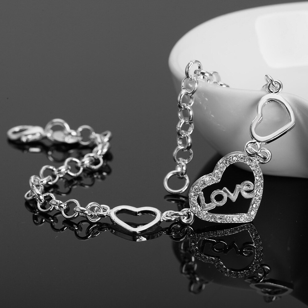 Factory direct 925 Stamp Silver color Bracelets for Women crystal LOVE heart Fashion Wedding Party Christmas Gifts fine Jewelry