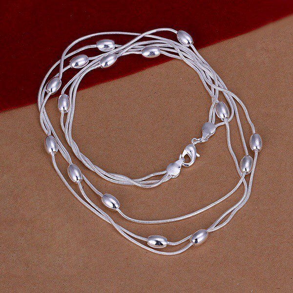 Hot charm 925 Stamp Silver color Fringed oval beads Chain Bracelets necklace Jewelry set for women Fashion Party Christmas Gifts