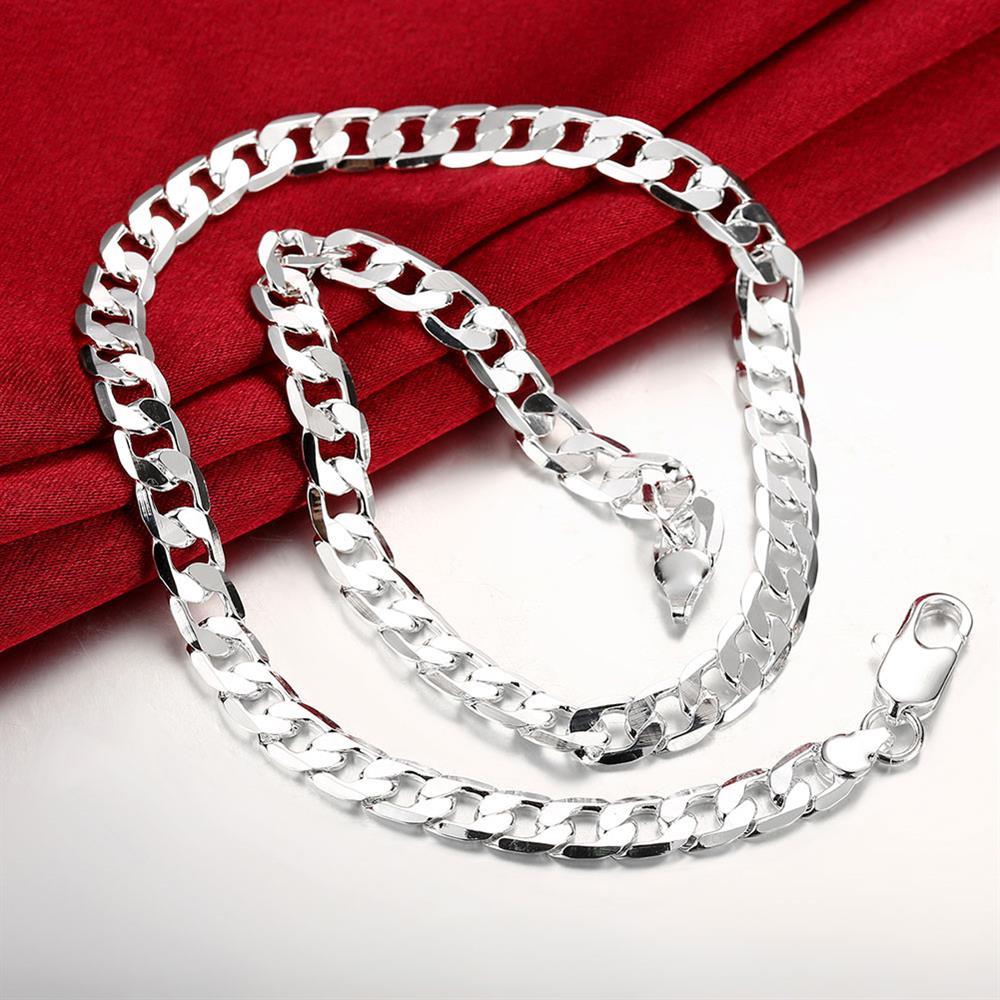 Classic men 6MM 8MM Chain 925 Stamp Silver color Bracelets necklace Jewelry set for woman Charm Fine Fashion Party wedding gifts