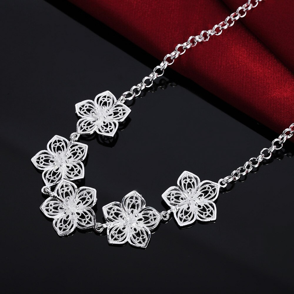 Fashion brand 925 Stamp Silver color Necklace For woman fine party Jewelry Beautiful Flowers Pendant gifts Wedding