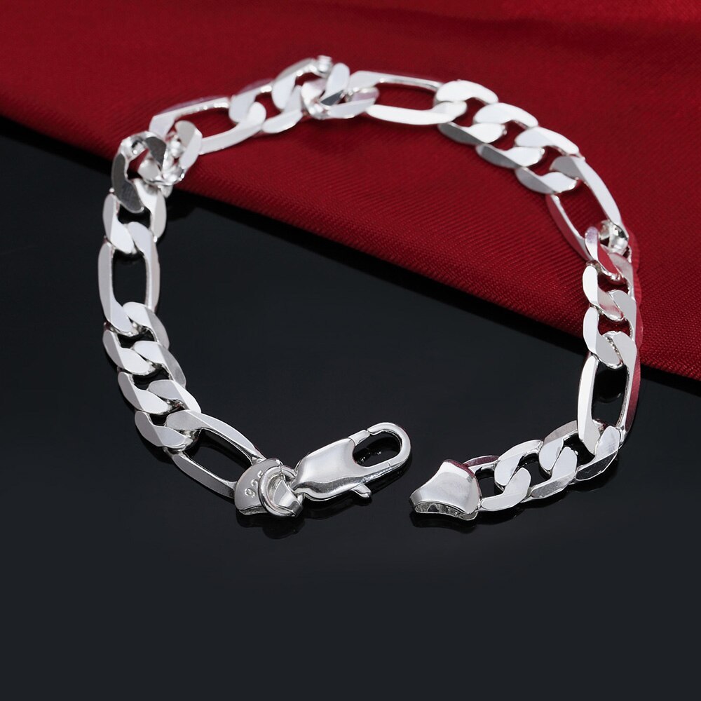 Fashion charm 925 Stamp Silver color Bracelet for man woman 8MM geometry chain fine Luxury jewelry Wedding party Christmas gifts