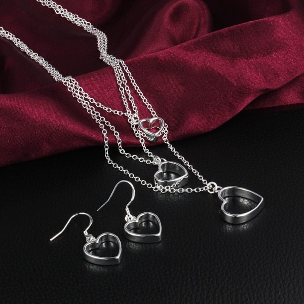 Hot 925 Stamp Silver color Jewelry set for women Love Heart necklace earrings Fashion classic wedding Party Christmas Gifts