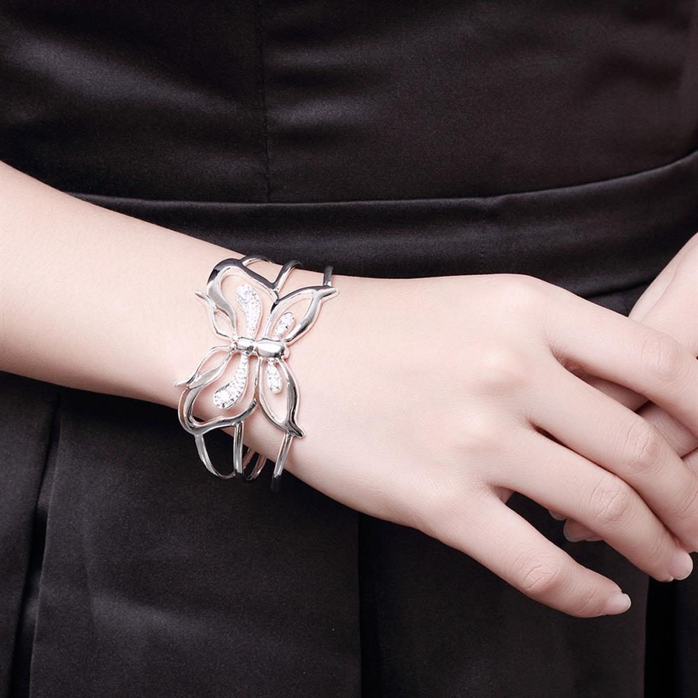 925 Stamp Silver color AAA Zircon big Butterfly wide bangles Bracelets for Women adjustable Jewelry Fashion wedding Party Gifts