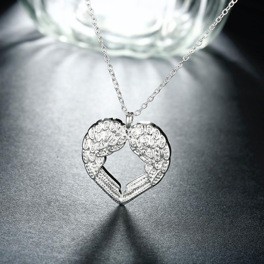 New fashion 925 Stamp Silver color Necklace For Women Jewelry Angel wings heart Pendant Christmas gifts party Wedding