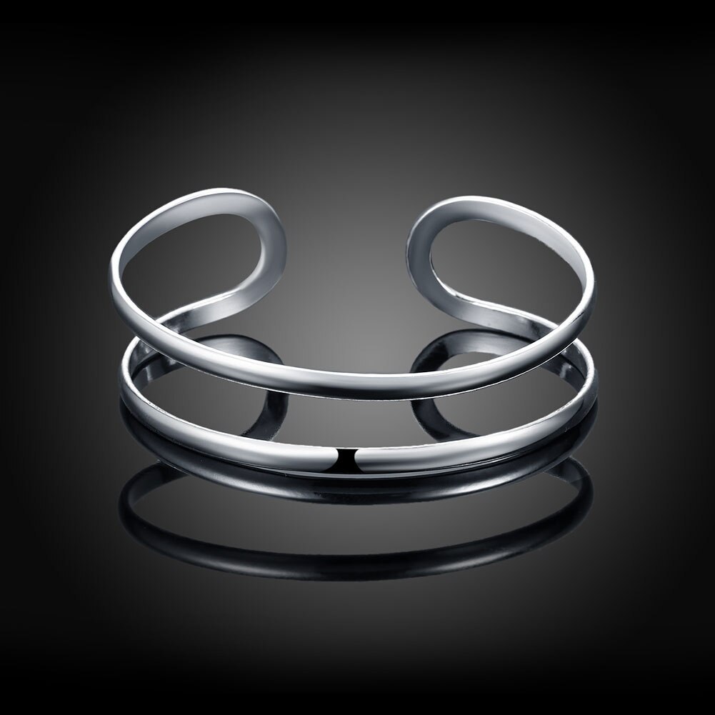 Hot trend 925 Stamp Silver color Double line bangle For Man Women adjustable Bracelets fashion party wedding accessories Jewelry