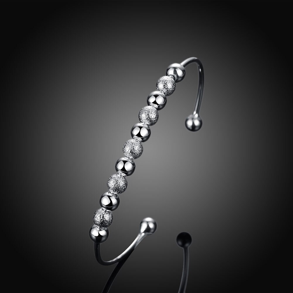 Charm hot 925 Stamp Silver color fine Round beads bangle Bracelets for Women adjustable Jewelry Fashion Party wedding gifts