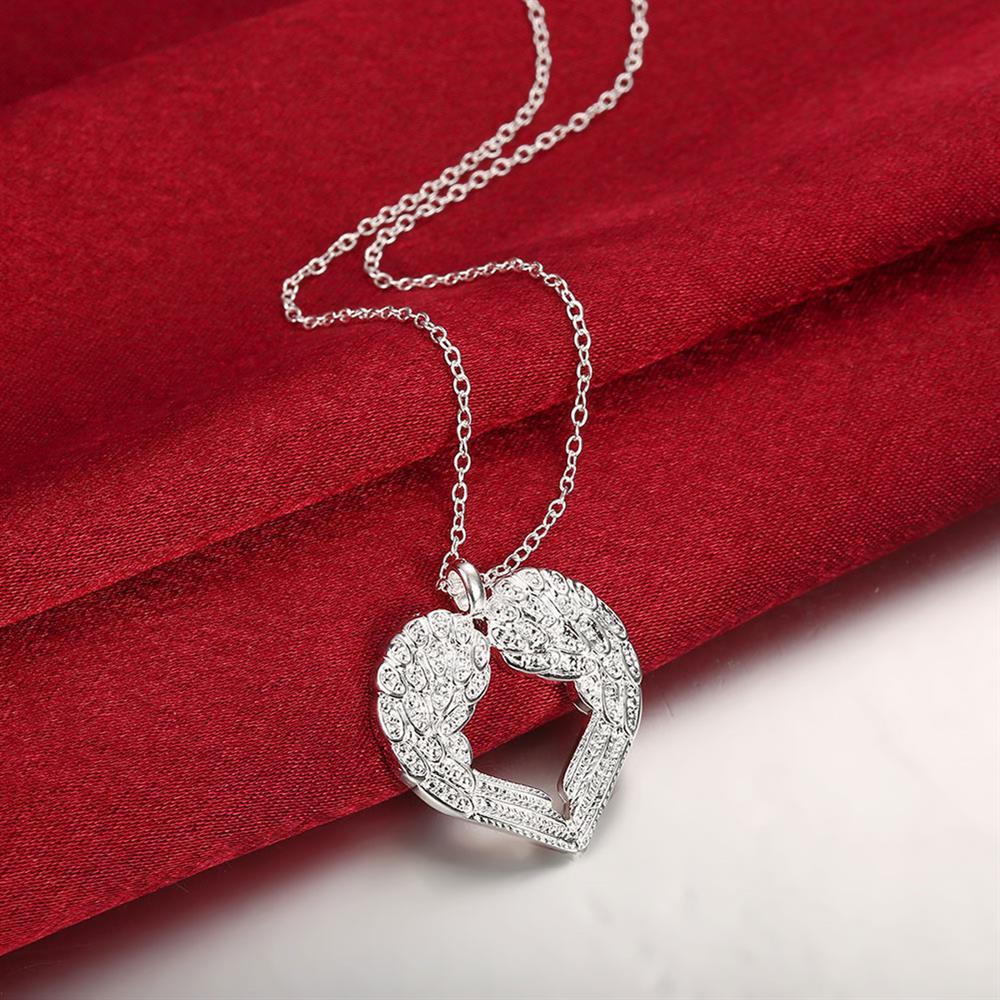 New fashion 925 Stamp Silver color Necklace For Women Jewelry Angel wings heart Pendant Christmas gifts party Wedding