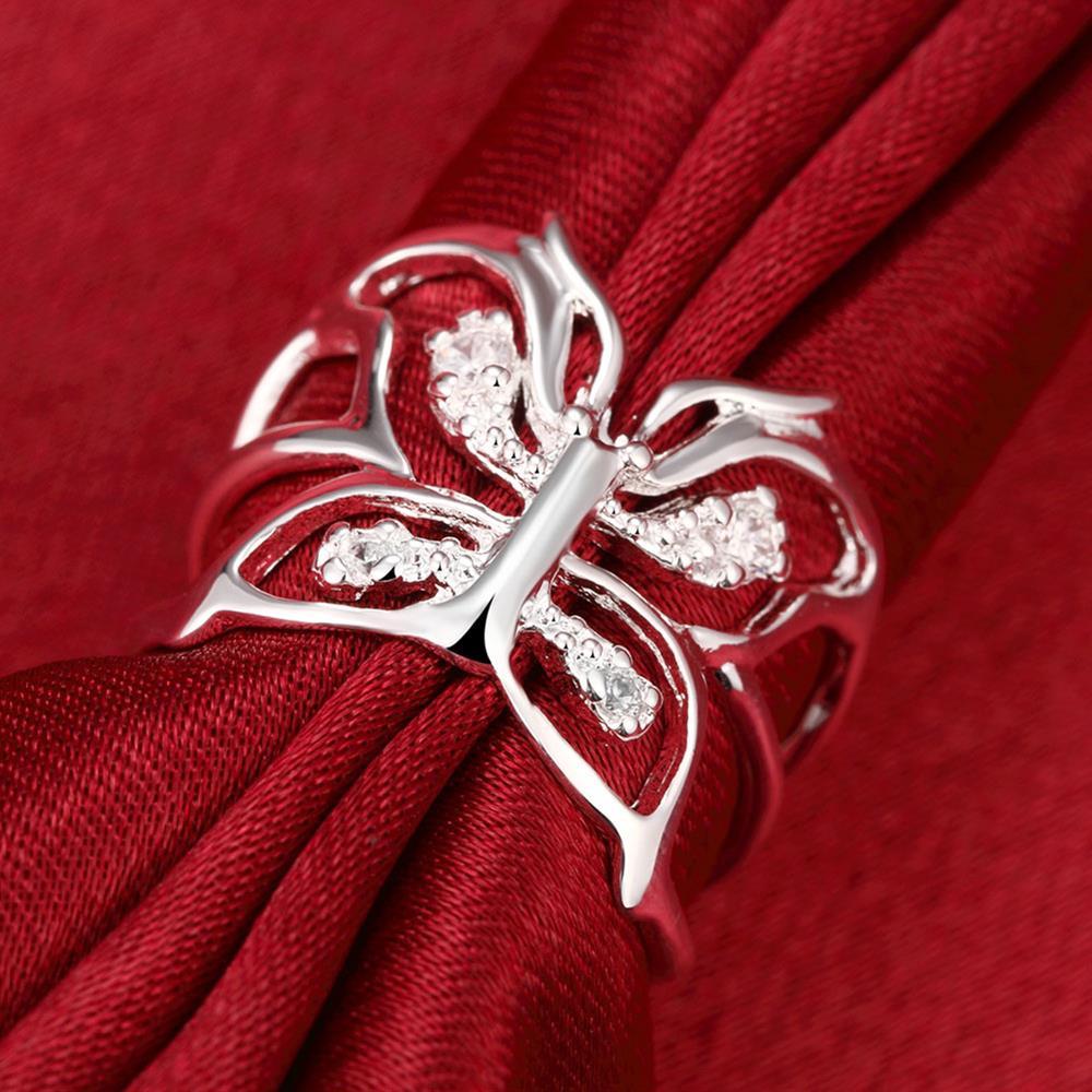 Hot charm 925 Stamp Silver color Crystal butterfly Ring For Women adjustable Fashion Retro Wedding Party Gift luxury Jewelry
