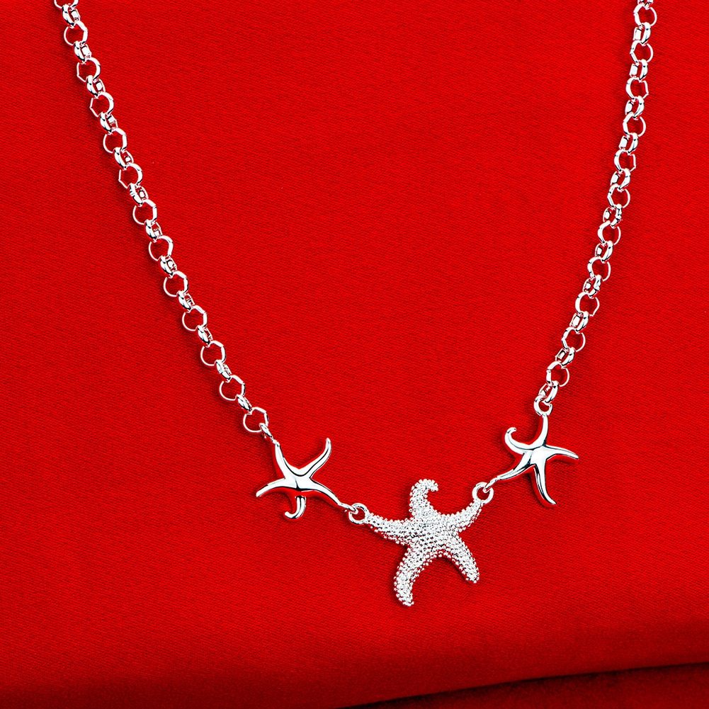 New hot 925 Stamp Silver color Beautiful three starfish Pendant Necklace For Women 18 inch Fashion Jewelry Gift wedding
