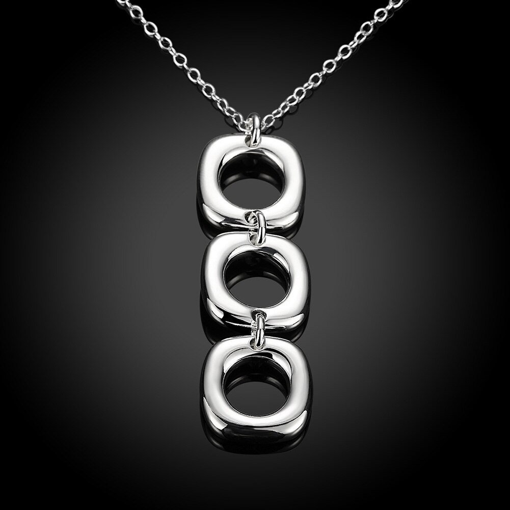 Hot fine 925 Stamp Silver color three square Pendant Necklace For Women 18 inches gift high quality Fashion party Jewelry