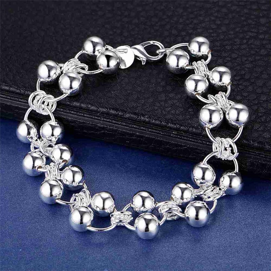 925 Stamp Silver color Bracelets for Women geometry Double beads Chain Fashion classic Wedding Party Christmas Gift fine Jewelry