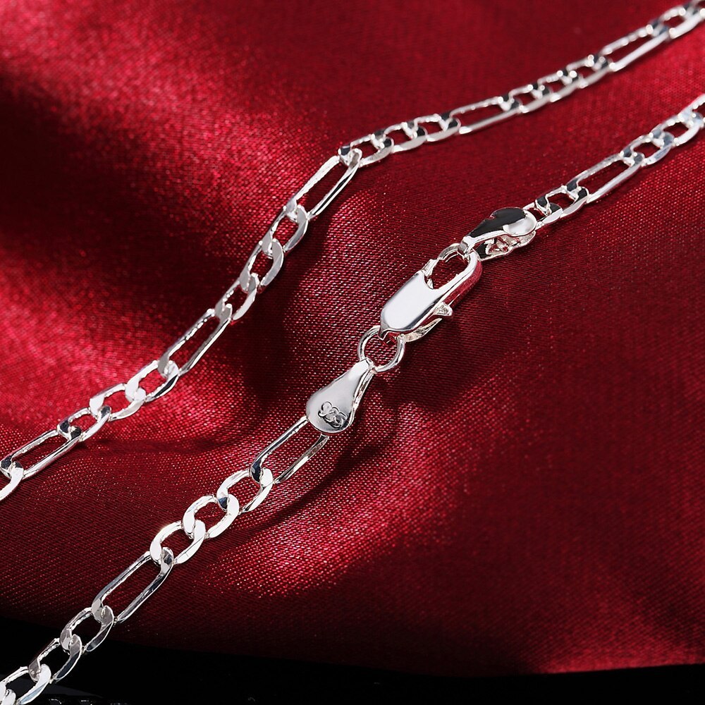 925 Stamp Silver color 4MM chain for men Women Bracelet Necklace jewelry set lady classic fashion Christma gifts charms wedding