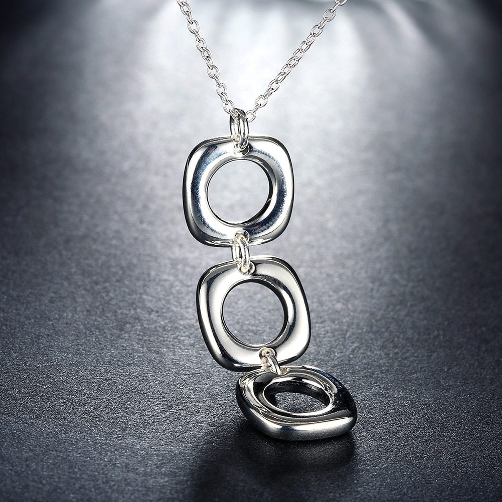 Hot fine 925 Stamp Silver color three square Pendant Necklace For Women 18 inches gift high quality Fashion party Jewelry