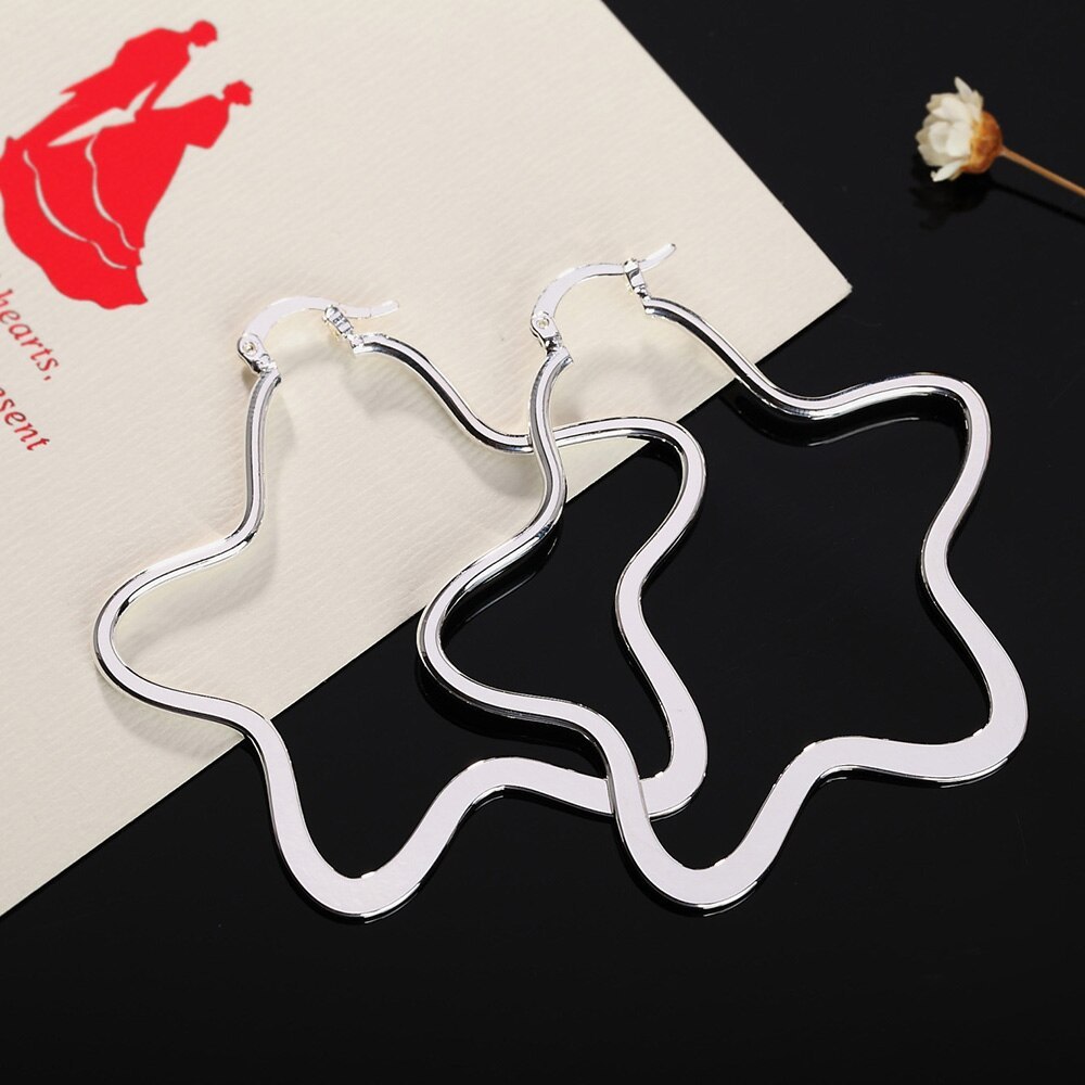 Elegant fashion Jewelry 925 Stamp Silver color Earrings for Woman Big five-pointed star hoop earrings Wedding party Gifts