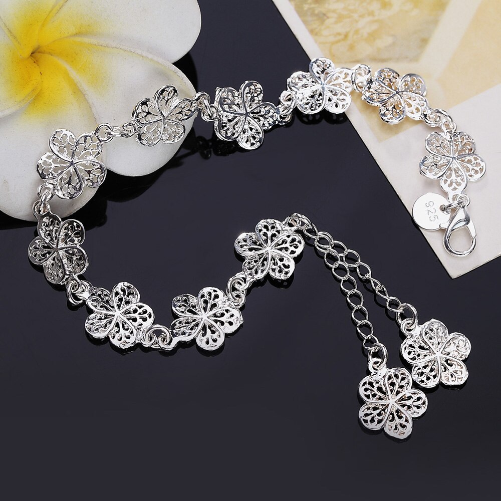 Special offer fashion 925 Stamp Silver color Bracelet for woman elegant flower chain fine luxury jewelry Wedding party lady gift