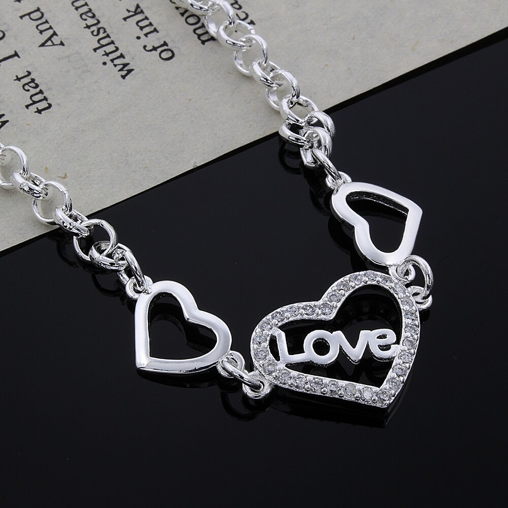 Factory direct 925 Stamp Silver color Bracelets for Women crystal LOVE heart Fashion Wedding Party Christmas Gifts fine Jewelry