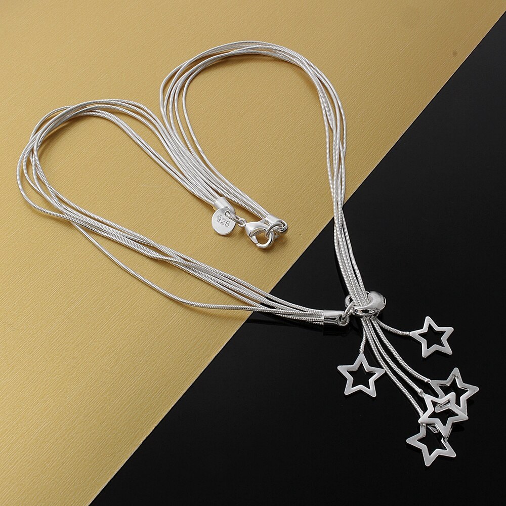 classic 925 Stamp Silver color 18 Inches fine Star pendant necklace high quality Christmas Gifts Wedding party luxury jewelry