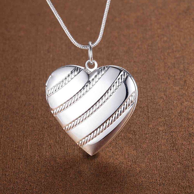 Hot 925 Stamp Silver color Necklace for woman 18 inch Heart photo frame Pendant Fashion trend party Jewelry girl Christmas Gifts