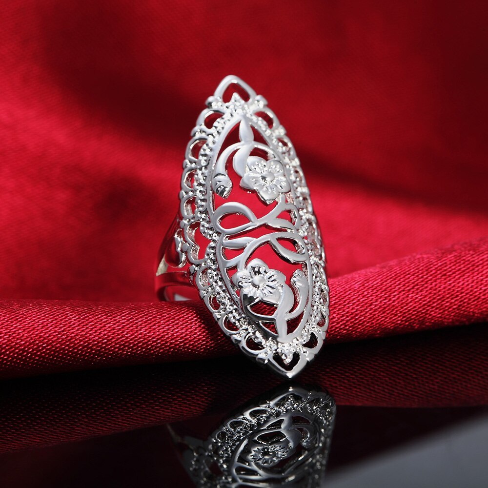 Special offer hot 925 Stamp Silver color Rings For Women fine Retro Hollow wide flower Fashion Party Gifts Charm wedding Jewelry