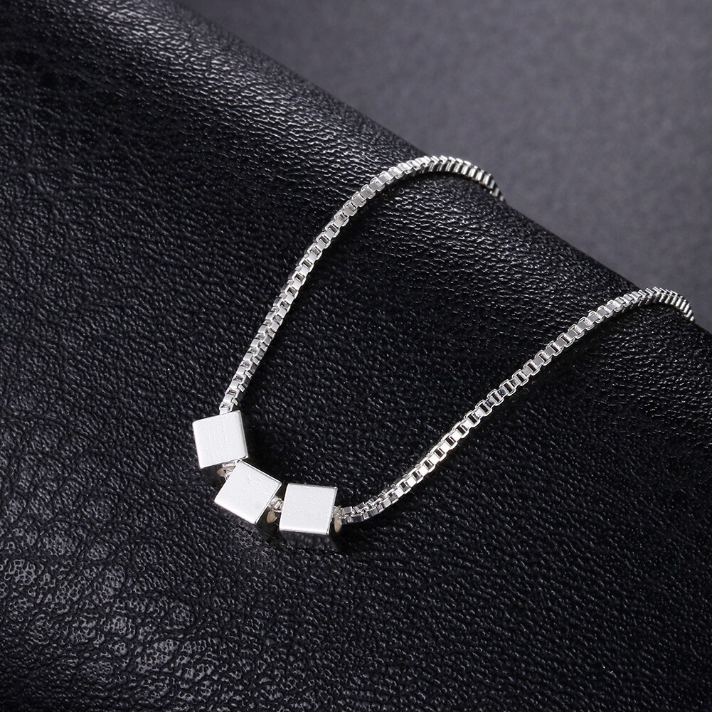 Classic 925 Stamp Silver color Necklace for woman Box chain Simple Square cube Pendant party fashion Jewelry Christmas Gift
