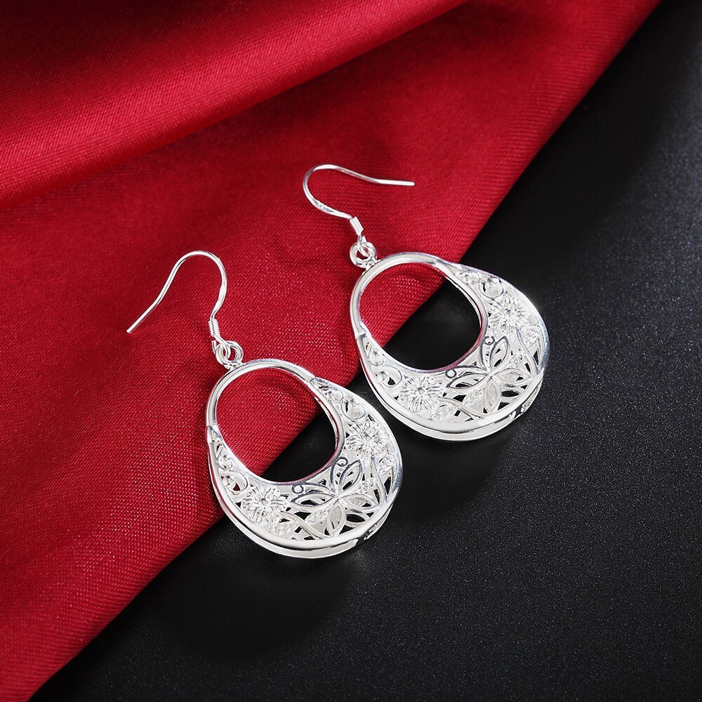 New Selling 925 Stamp Silver color Carved butterfly flower Earrings for Women Fashion party Jewelry Gifts Wedding fancy earrings