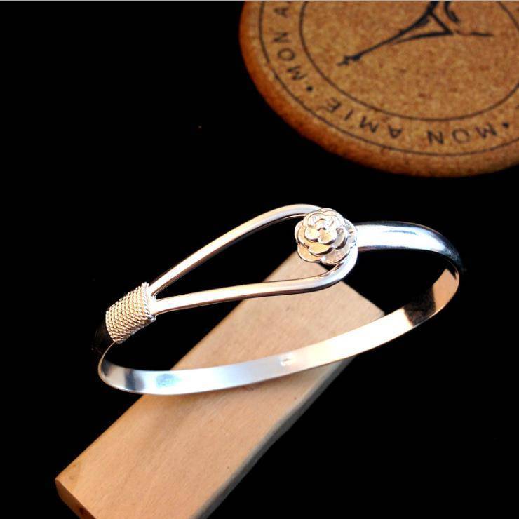 Christmas gifts hot new 925 Stamp Silver color fine elegant flower bangle for Women adjustable Jewelry Fashion Party wedding