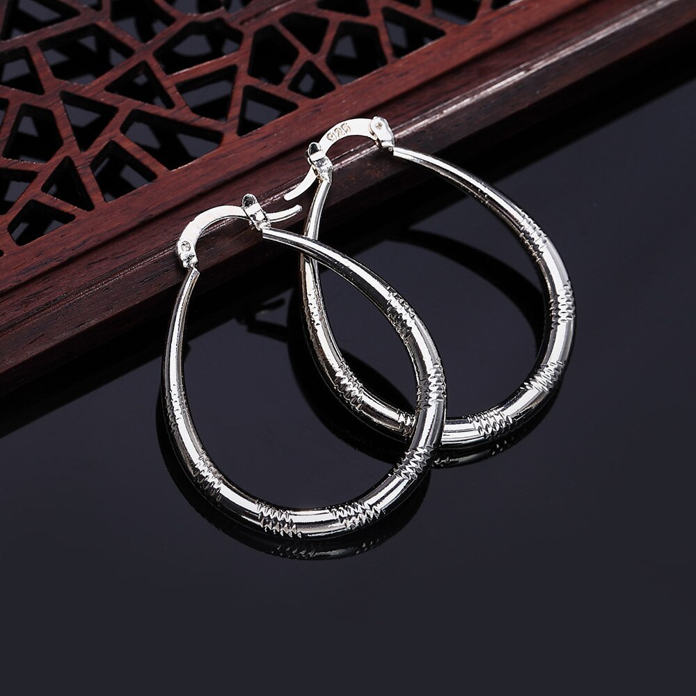 Factory direct High Quality 925 Stamp Silver color Earrings for Women Jewelry 3CM Circle hoop Earrings lady party Christmas Gift