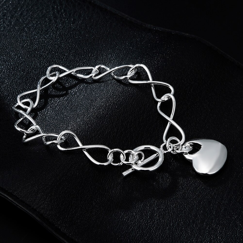 High quality 925 Stamp Silver color romantic heart pendant Bracelets for women fashion party Wedding accessories jewelry gifts